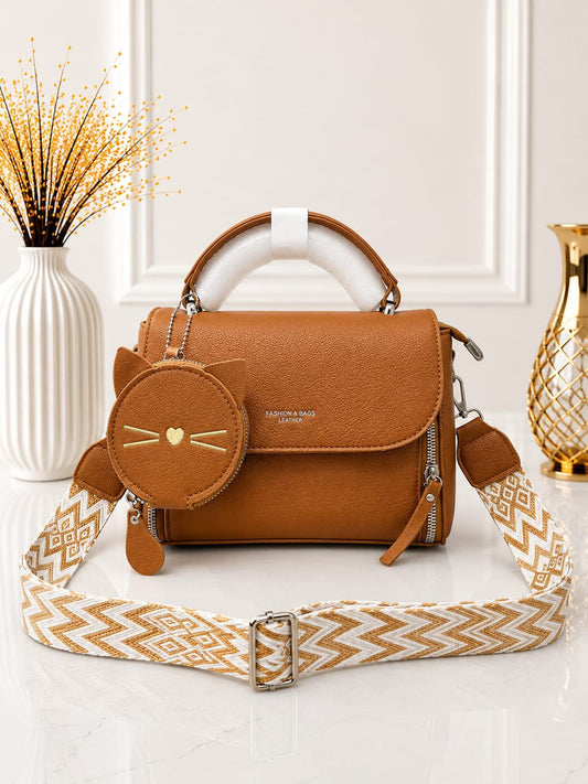 Pinkorra Imported Crossbody Bag for Women | Kitty Coin Pouch + Keychain | Premium Quality | 7 Colors | Band Bag Packing
