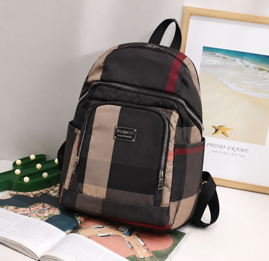 Imported Check Print College Backpack for Girls | Multi Pocket School Bag | Pinkorra
