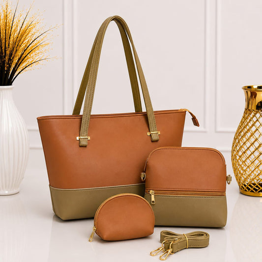 Pinkorra 3Pcs Shoulder Bag Set for Women | Artificial Leather | Unique Handle | Long Strap | 8 Colors