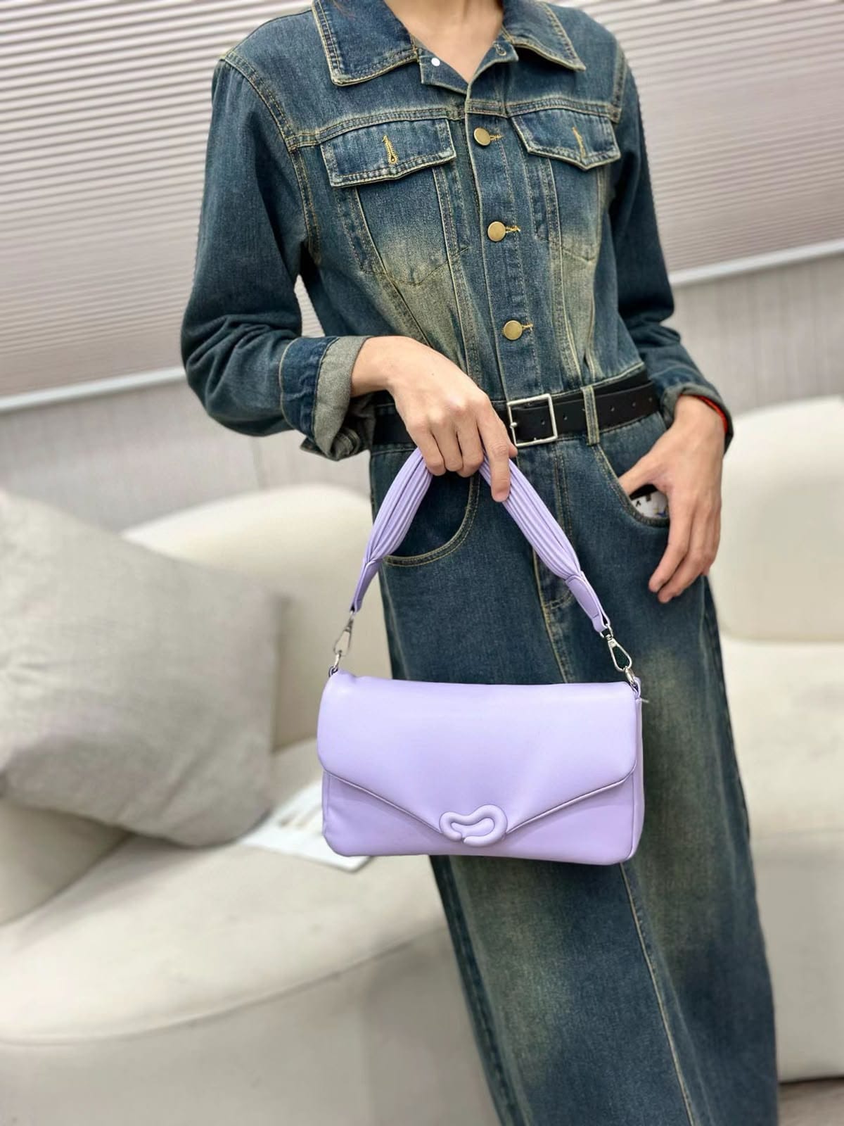 Pinkorra Branded Envelope Flap Crossbody & Shoulder Bag | Knotted Loop Hardware | Pleated Strap | Premium Soft Leather | 10 Colors