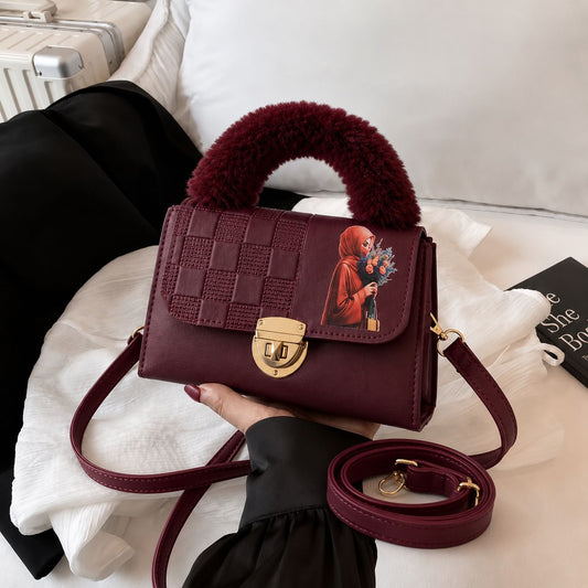 Quilted Fur Handle Crossbody Bag