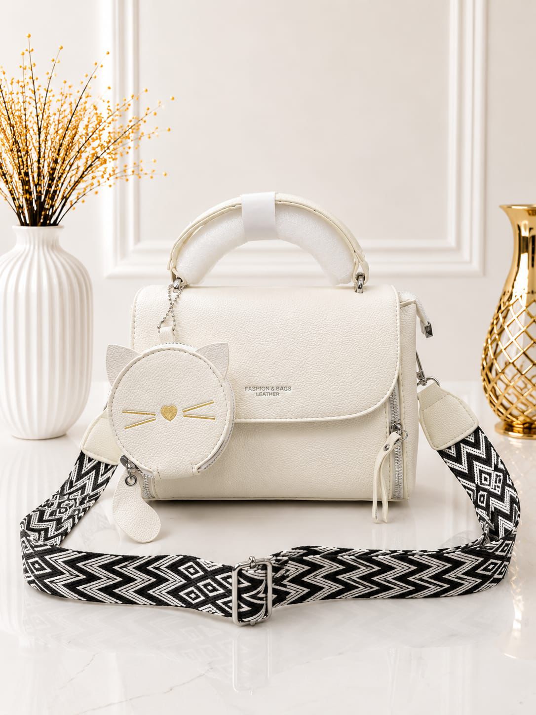 Pinkorra Imported Crossbody Bag for Women | Kitty Coin Pouch + Keychain | Premium Quality | 7 Colors | Band Bag Packing