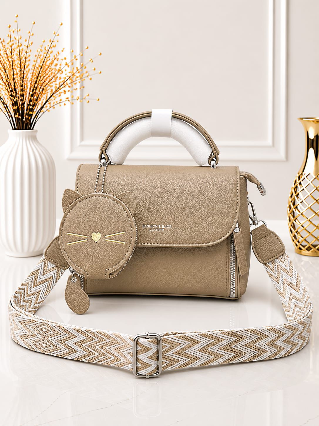 Pinkorra Imported Crossbody Bag for Women | Kitty Coin Pouch + Keychain | Premium Quality | 7 Colors | Band Bag Packing