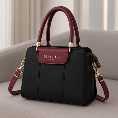 Pinkorra Luxury Two-Tone Top Handle Handbag | Premium Leather | Gold Hardware | 6 Colors