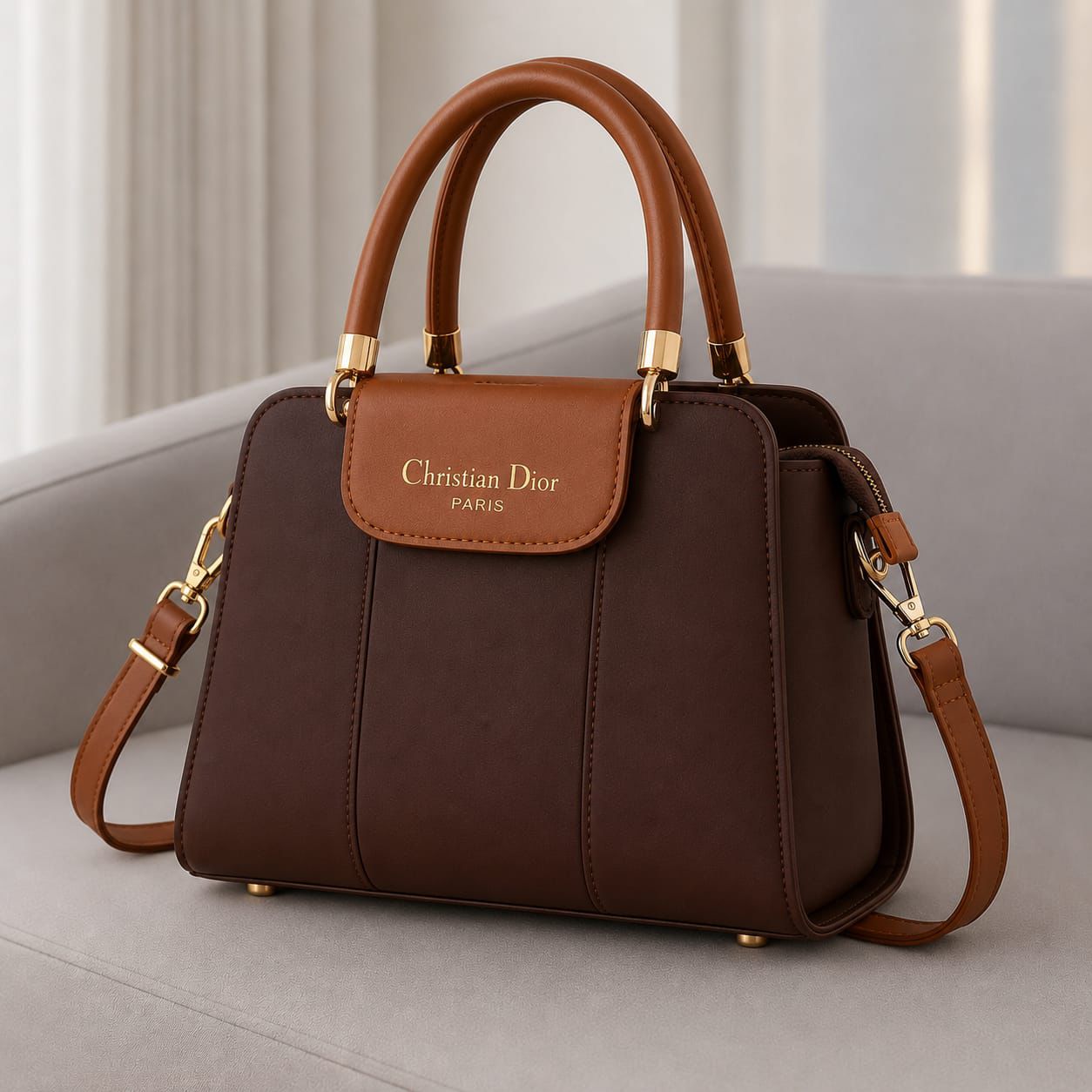 Pinkorra Luxury Two-Tone Top Handle Handbag | Premium Leather | Gold Hardware | 6 Colors