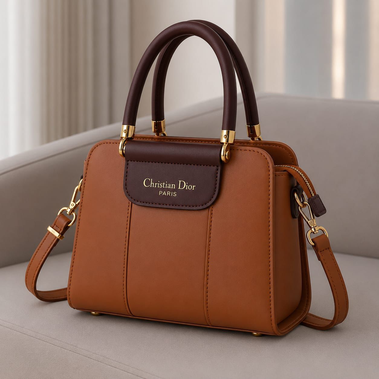 Pinkorra Luxury Two-Tone Top Handle Handbag | Premium Leather | Gold Hardware | 6 Colors