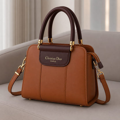 Pinkorra Luxury Two-Tone Top Handle Handbag | Premium Leather | Gold Hardware | 6 Colors
