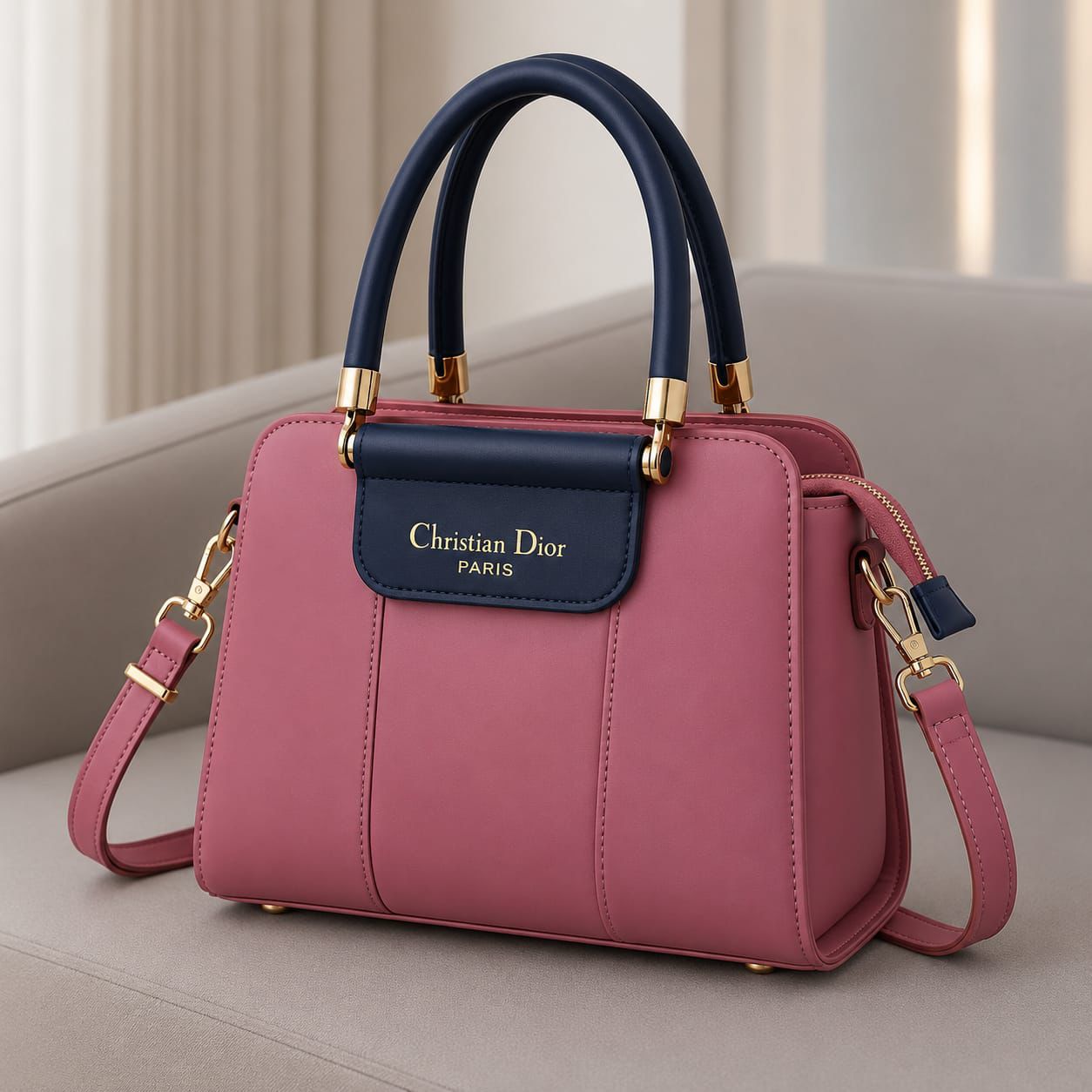 Pinkorra Luxury Two-Tone Top Handle Handbag | Premium Leather | Gold Hardware | 6 Colors