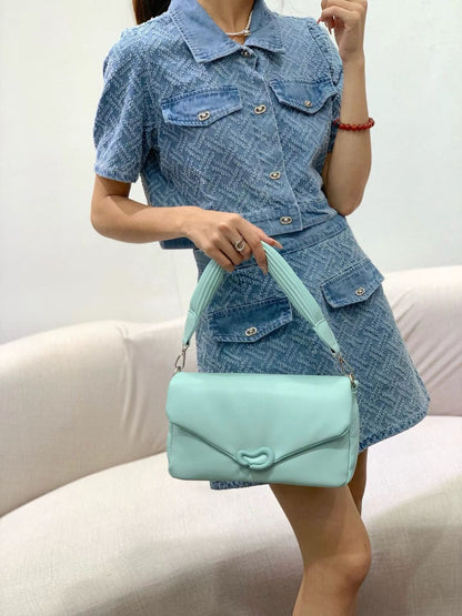 Pinkorra Branded Envelope Flap Crossbody & Shoulder Bag | Knotted Loop Hardware | Pleated Strap | Premium Soft Leather | 10 Colors