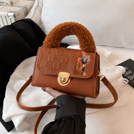 Quilted Fur Handle Crossbody Bag