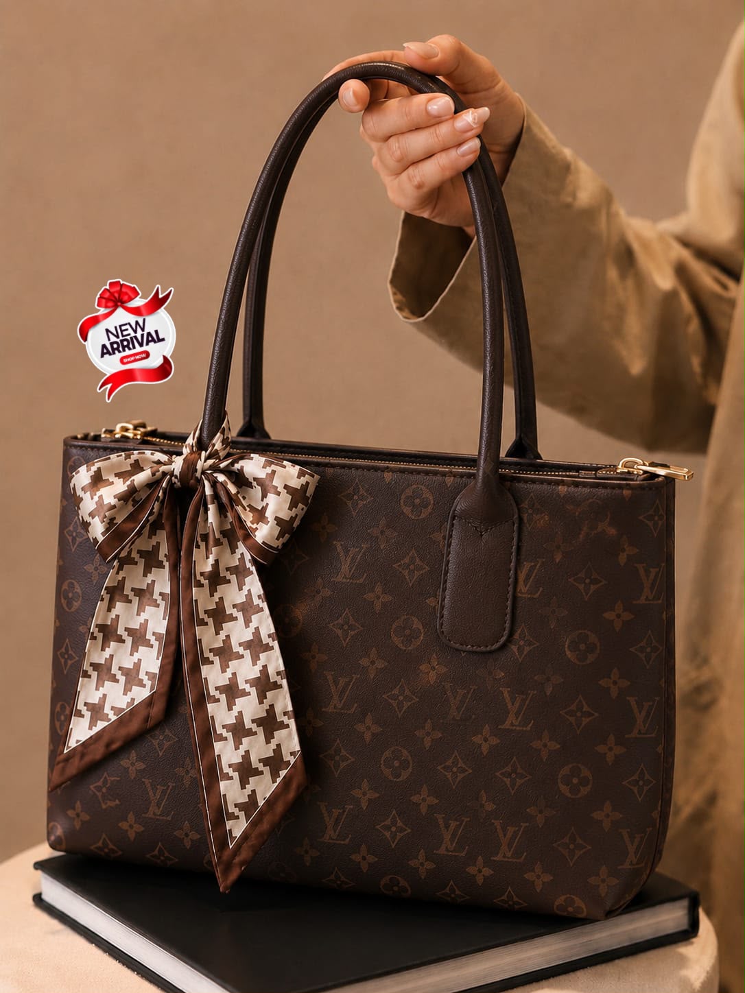 Large Double Zipper Handbag with Imported Scarf for Girls | Premium Shoulder Bag | Pinkorra