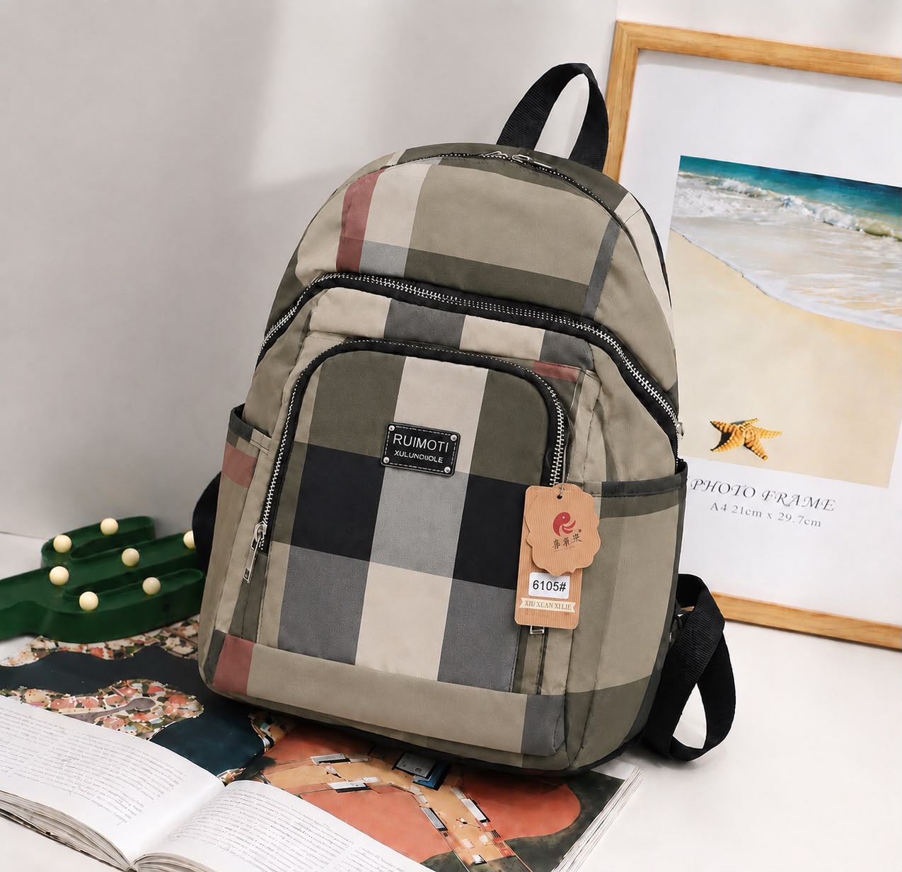 Imported Check Print College Backpack for Girls | Multi Pocket School Bag | Pinkorra