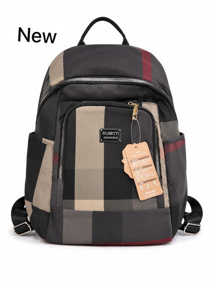 Imported Check Print College Backpack for Girls | Multi Pocket School Bag | Pinkorra