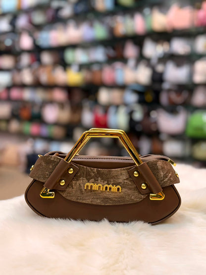 Premium Ladies Shoulder Handbag | Luxury Handbag with Golden Metal Handle | Adjustable Strap | Pinkorra