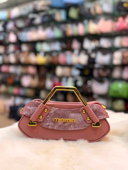 Premium Ladies Shoulder Handbag | Luxury Handbag with Golden Metal Handle | Adjustable Strap | Pinkorra