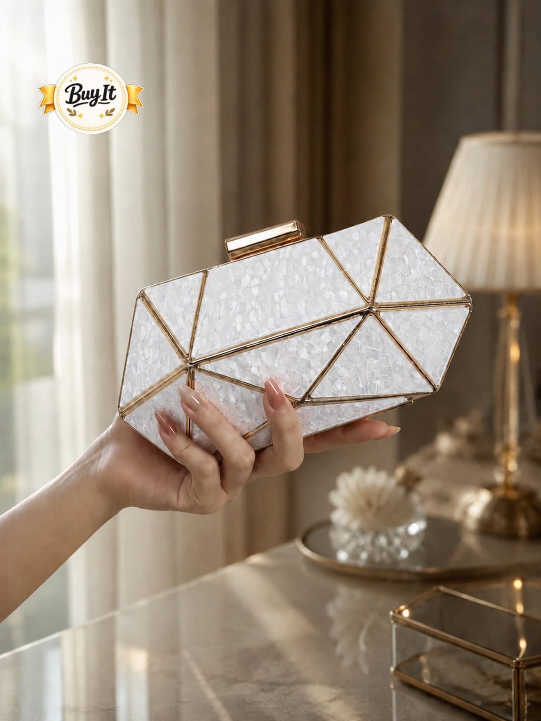 Marble Hand Clutch for Girls – Stylish Top Lock Design